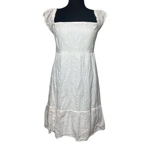 Hollister White Eyelet Midi Dress Tie-Back Flutter Sleeve Size XL Stretchy Waist